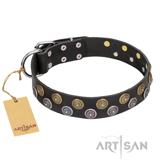 Hundehalsband aus Leder "Romantic Breeze" FDT Artisan, schwarz