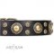 Schwarzes Halsband Echtleder im Barockstil
