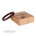 Leder Halsband 2 cm geziert mit runden Stahlnieten_1