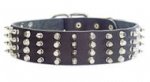 Hundehalsband Leder 4-reihigenPyramiden und Nieten, breit 5 cm