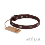 Designer Lederhalsband 2 cm mit Nieten im Blumen Motiv ❁_3