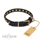 Bezauberndes Leder Halsband mit Messing Schilden und Pyramiden_1