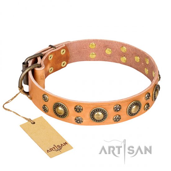 FDT Artisan Lederhalsband in Tan Farbe mit Barock Platten 