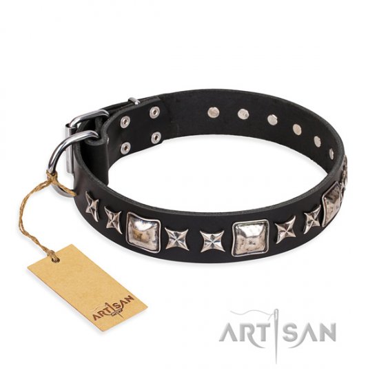 Dog collar made of leather "Space Walk" FDT Artisan, black