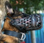 Geschlossener Ledermaulkorb mit Stacheldraht Bemalung für Malinois_0