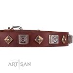 Designer Lederhalsband 2,5 cm breit mit Pyramiden_1