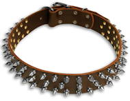 Hundehalsband aus Leder mit 3-reihigen Spikes
