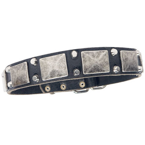 Leather Dog Collar with Pyramids and Plates 