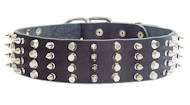 Hundehalsband Leder 4-reihigenPyramiden und Nieten, breit 5 cm