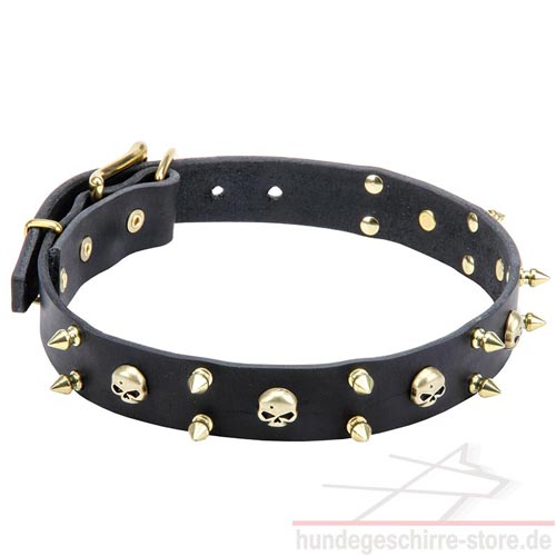 Leather Dog Collar skulls and spikes design Buy