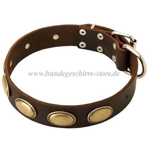 Luxus Hunde Lederhalsband mit Ovalen fuer Laika