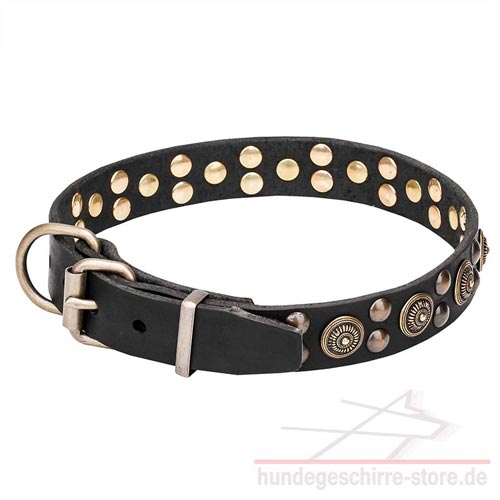 Leder Halsband für Hunde mit Dekor-Elementen