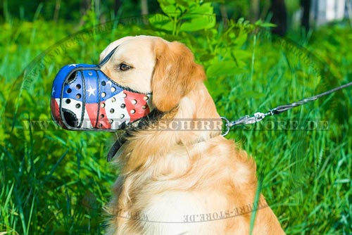 Maulkorb für Hunde aus Leder "Amerikanische Flagge" Bemalung