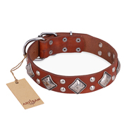 Leder Hundehalsband "Magic Squares" FDT Artisan, hell-braun Leder Hundehalsband "Magic Squares" FDT Artisan, hell-braun