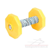 Apportierholz Hund mit gelben Platten und buntem Griff Apportierholz Hund mit gelben Platten und buntem Griff
