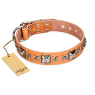 Hundehalsband Leder in Hell-Braun "Silver Chic" FDT Artisan Hundehalsband Leder in Hell-Braun "Silver Chic" FDT Artisan