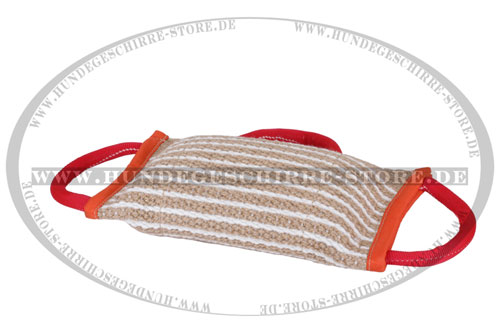 Das Hetzkissen aus Jute, mit drei Handschlaufen