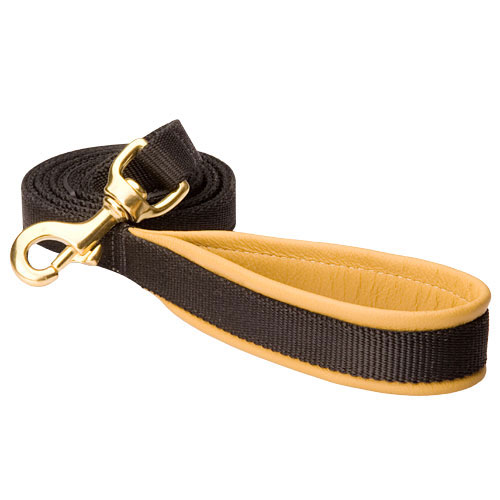 Nylon dog leash with support material on the handle