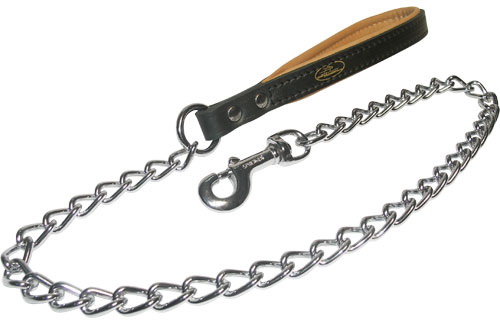 Chain Dog Leash with Leather Handle