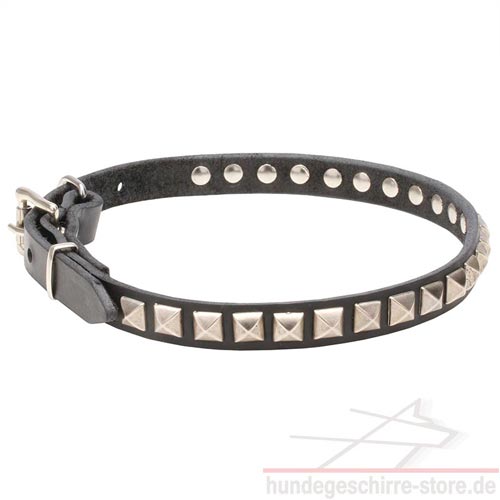 Leather Collar Dog soft with chrome-plated studs