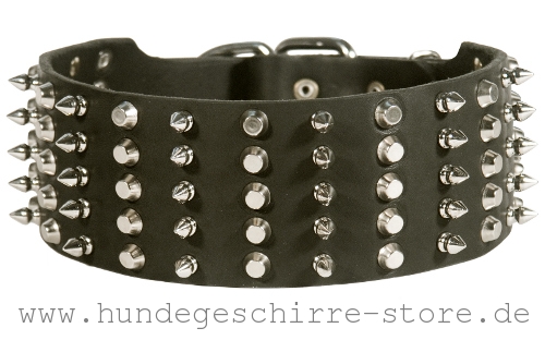 Leder Hundehalsband mit zahlreichen Spikes und Pyramiden breit