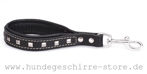 Hundeleine aus Leder kurz mit durchgenähter verzierter Fläche