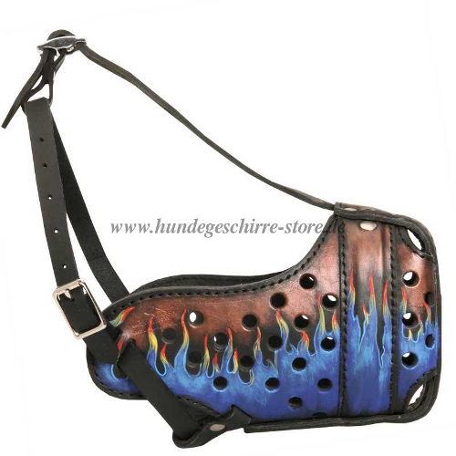 Handgemachter Maulkorb mit Blauer Flamme Bemalt