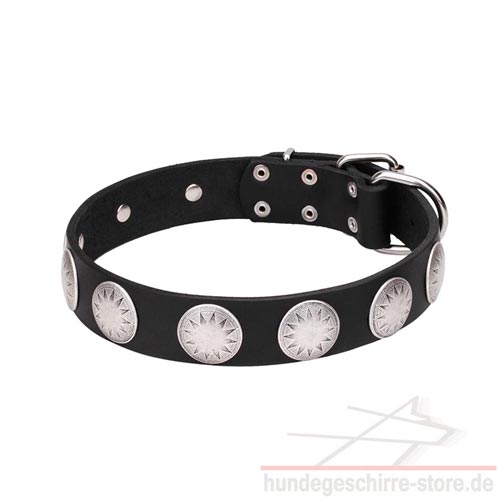 Leder Halsband mit großen Kreisen Sonne Prägung