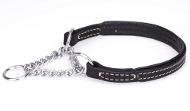 Hundehalsband aus Leder mit verchromter Kette und Polsterung Hundehalsband aus Leder mit verchromter Kette und Polsterung